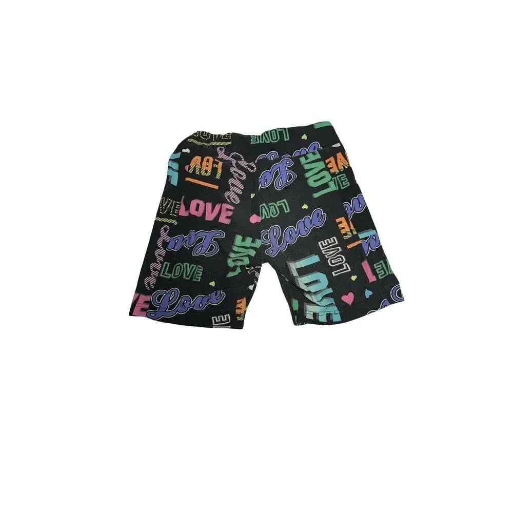 No Boundaries Girls Love Print Bike Shorts Size S 3-5 Stretch Casual Colorful